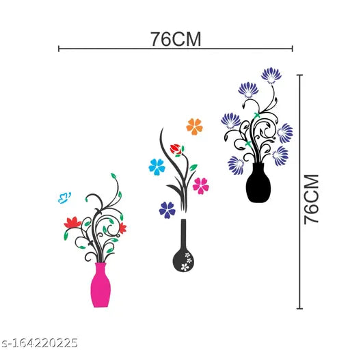 Wall Hunt Flower Pots Vinyl Wall Stickers  Wall Cover Size 30X30Inch