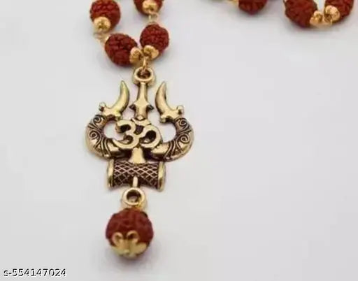 Om Trishul Rudraksh Mala With Panchmukhi rudraksh Gold plated mala shiv bhakt shiv trishul pendant rakhi Gift Brother/ boy