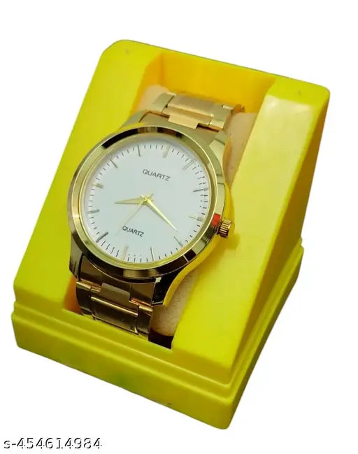 Trendy Golden Watch in White Dial