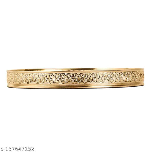 10 inches Dia Gold Plated Round Decorative Glass Mirror Tray for Weeding and Diwali Pooja Gifting Tray (10 X 10 X 2 Inches)