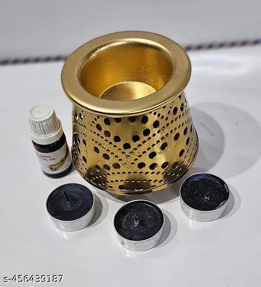 Aroma' Oil Burner | Tea Light Oil Warmer for Home Fragrance with Tea Light Candle and Aroma' Oils Made by Galvanized Metal Golden