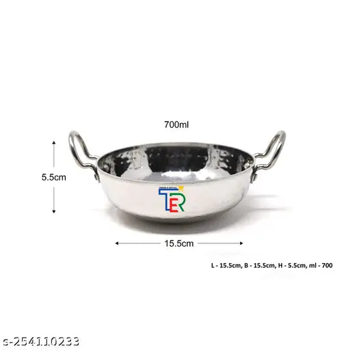 TER STAINLESS STEEL LIFE TIME GUARANTEE 18 GAUGE HAMMERED/MATHAR TASLA 700 ML AND 1000 ML SET OF 2 PIECE WITH PREMIUM QUALITY HANDLE FINE GRIP