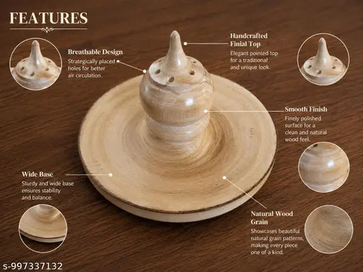 MIVORAKART Wooden Dhoop Stand | Handcrafted Agarbatti Holder with Ash Catcher | Natural Wood Incense Stick Holder for Home Temple & Pooja Room (1 Pc)