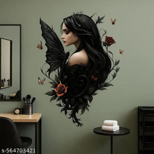 Beautiful girl with butterfly and flower wall sticker for home & parlour and girls room wall sticker