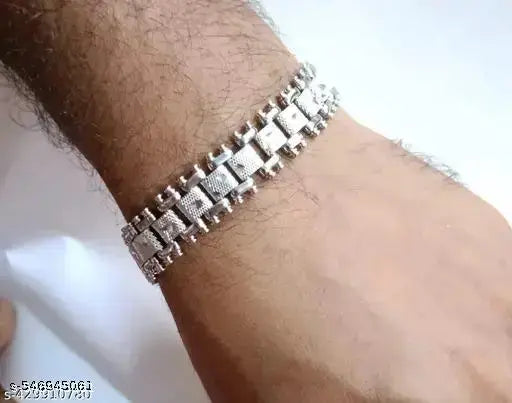 ISUBUCCI Royal & Classy Men Silver & Golden Plated Chain Hand Bracelet For Men & Boys