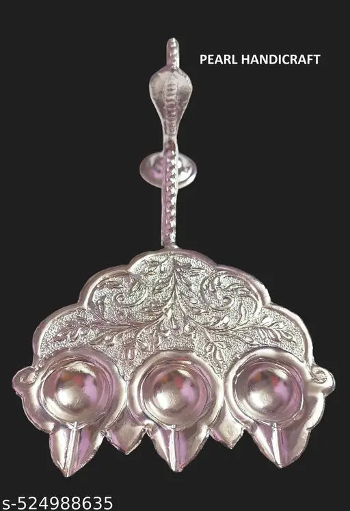 Pure Brass Pooja Aarti Traditional   Instrument, Hindu Devotional Accessory.   As it holds the flame that guides the devotees’ prayers and meditative focus. ( Silver Plated )