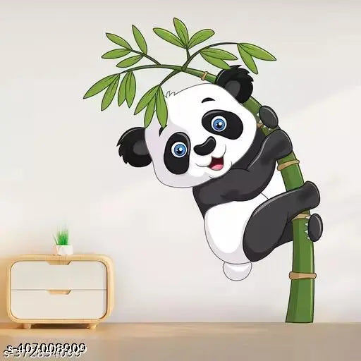Global graphics cute baby panda with bamboo wall sticker for home decor ( Size -  45*60 ) pvc vinyl
