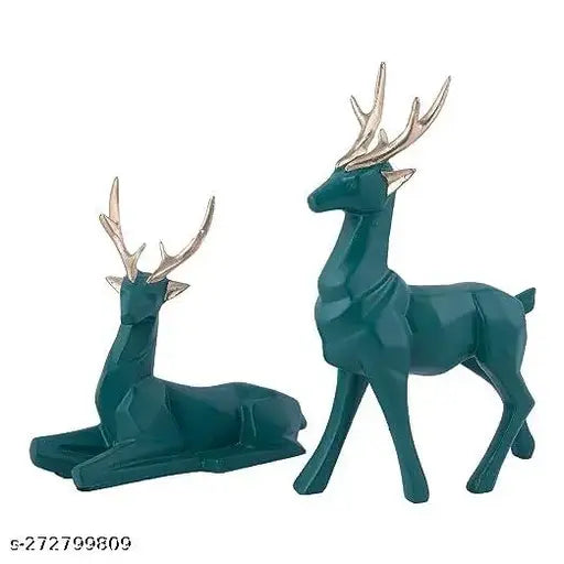 Luxury Antler Deer Statue Green – Centerpiece Deer Showpiece Gift