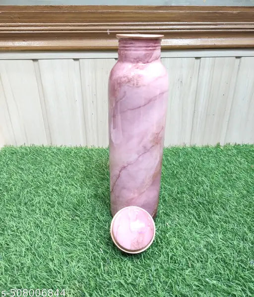 900ml Pure Copper Water Bottle For Drinking – 34 Oz – Ayurvedic Pure Copper Pink Stone Design Meena Water Bottles For Drinking More Water - Leak Proof Heavy Duty Copper Vessel 100% Leak Proof, For Home, Office, Gym Gift