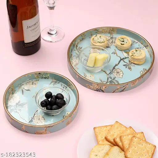 DULI Set of 2 Round Trays | Enamel Coated Trays for Home and Dining Table | Multipurpose Trays Set (7x7 and 9x9 inch)