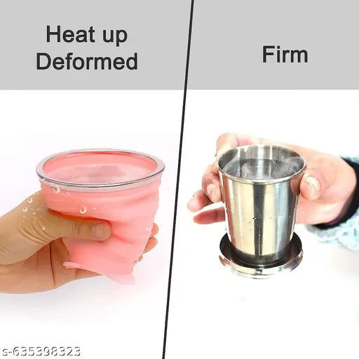 FOREWAY Portable Stainless Steel Collapsible Travel Cup/Mug/Glass/Tumbler, Leakproof Foldable Steel Glass for Travel Outdoor, Camping Drinking Glass with lid