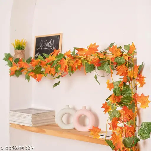 Camellia Grins  Artificial Garland Money Creeper | Wall Hanging | Special Ocassion Decoration | Office | Festival Theme Decorative | Length 8 Feet Pack of 3 Strings (2 Orange+ 1 Green)