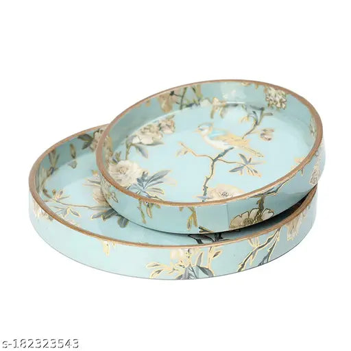 DULI Set of 2 Round Trays | Enamel Coated Trays for Home and Dining Table | Multipurpose Trays Set (7x7 and 9x9 inch)