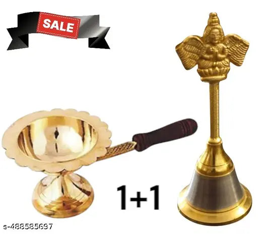 S.S. Mart 2 pack 1 pcs kapoor dani& 1 pcs Pooja balles ure Brass Dhuna Dhoop Dani Incense Burner / Home Purifying&Matal Puja Garuda Ganti Bell Designer Garuda Ganti