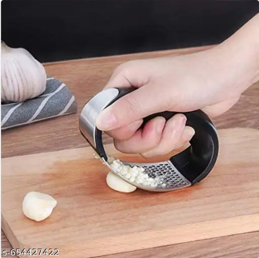 Steel Garlic Press Rocker,Stainless Steel Garlic Mincer Chopper Ginger Crusher and Peeler Squeezer Press Kitchen Gadget with Handle