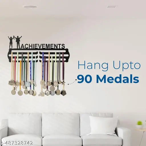 Medal Hangers - Achievements Medal Holder - Large Metal Wall Display - Holds Up to 90 Medals - Black, Glossy Finish - Perfect for Kids and Athletes
