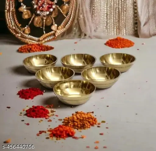 Pure Brass Bowl Diya, Round/Brass Roli Bowl Chandan Katori,Pooja Katori for Keeping Pooja Article in Puja Thali for Diwali Navratri Laxmi Poojan (Size- 25ML) Set of 6 (Hight 1.5 CM, Daya 4.5 CM)