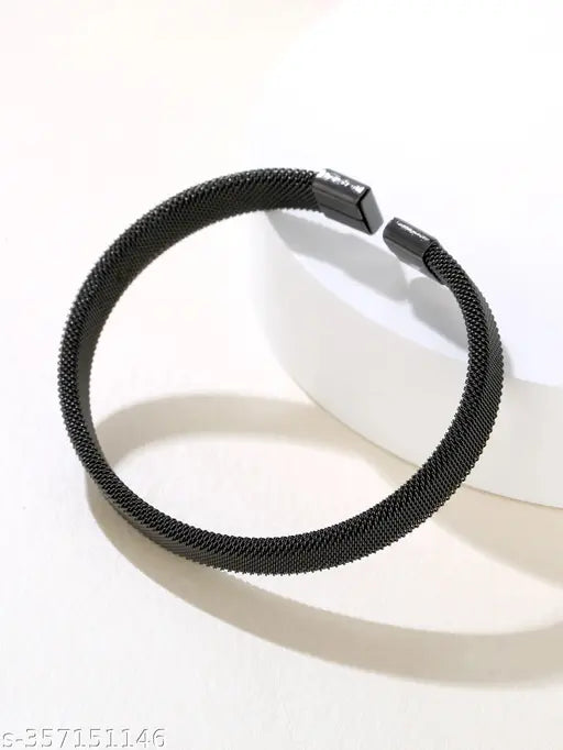 Thrillz Black Silver Bracelet For Women Stainless Steel Mesh Black Silver Cuff Bracelet For Men Women Girls Wristband Love Gifts Jewellery