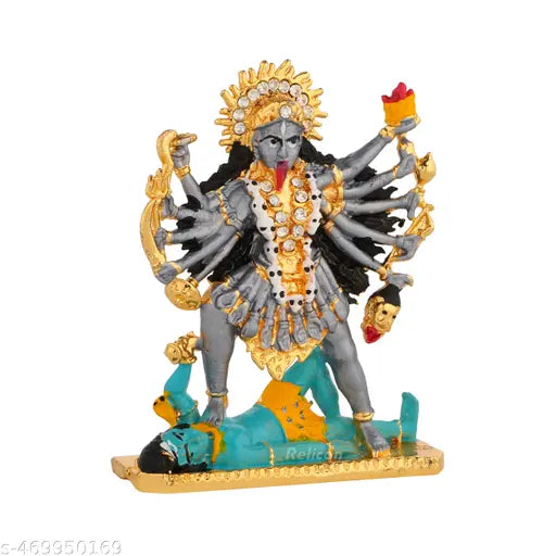 Relicon Goddess Kali Mata Idol | Maa Kali Murti (B-163) Blue Metal Statue for Car Dashboard | Home Décor | Mandir Pooja Murti | Temple Puja | Office Table Showpiece (L*B*H-- 2.4 x 0.8 x 3 Inches)
