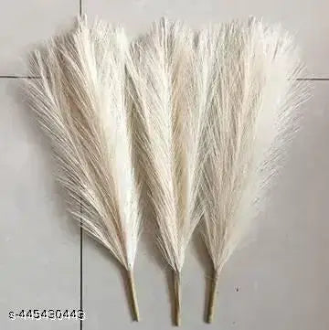 TS ARTS & CRAFT 3 Pcs Faux Pampas Grass Small Fluffy Artificial Flowers Fake Flower For Vase Pot, Home Decoration, Festival Decor, Durga Puja, Navaratri, Gift, Art & Craft, Bedroom, Balcony, Office Corner, Living Room, Wedding, Side Table Centerpiece (Pac
