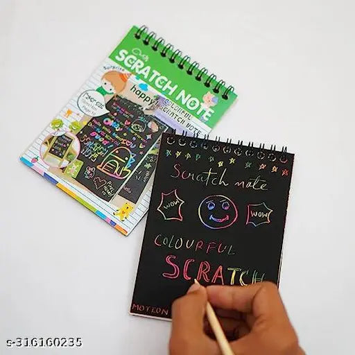 NIARA ENTERPRISES Small Scratch book Drawing Painting Sketching Rainbow Magic Paper Kid Multicolor Sketch Pad  , 40 Sheets, 4 Wooden Stylus Stick  (Pack of 4)