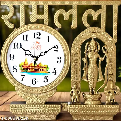 Ramlala Golden Wall Clock – A beautifully crafted timepiece featuring a divine Ramlala design in a golden finish.