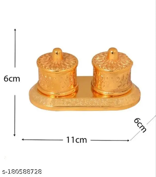 MAHAKAL ARTWARE BEAUTIFUL ROLI & RICE BOX / ROLI AKSHAT BOX/ SINDOOR DIBBI (GOLDEN FINISH)     Puja Articles