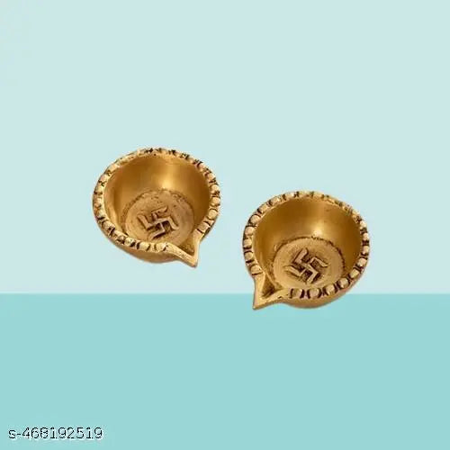 SUNPIC 100% Pure Brass Swastik Round Brass Diya Set | 2-Inch Oil Lamps for Pooja & Home Decor