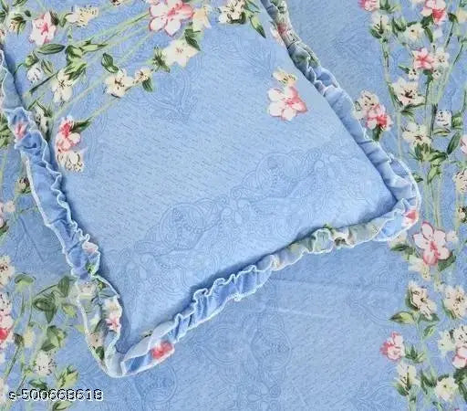 Sunshine Luxurious 5 Pcs Bedsheet Set (1 King Size Bedsheet + 2 Decoratiive Frill Pillow Covers + 2 Decoratve Frill Heart shaped Cushion Covers with Fillers)