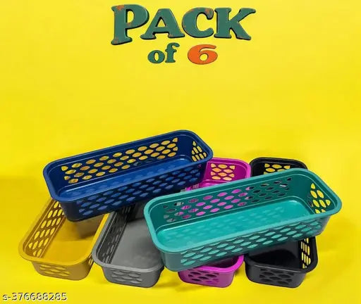 Plastic (pack of 6) Multipurpose Desk Organizer Tray Office Drawer Dividers Storage Bins for Kitchen, Bathroom, Office, Makeup, Bedroom Dresser, Craft Basket Rack Multicolour (23×8×5 cm)