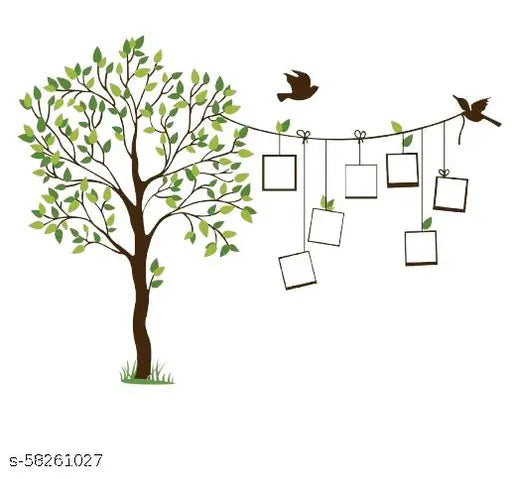LANSTICK TREE WITH FAMILY PHOTO FRAME HANG BY BIRDS WALL STICKER