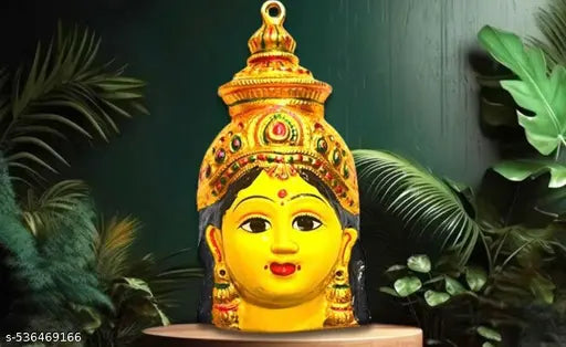 ShivShakti Store 8 Inch Ammawari Face For Varalakshmi Vratham Pooja Aluminum Varalakshmi Face Laxmi Mukhota Gouri Face For Varalakshmi Gowri Pooja ( Yellow)
