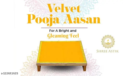 Shree Astik (Size: 1/2 Meter) Big Large Yellow Plain Velvet Pooja Aasan Cloth/Chowki Aasan Kapda Mat for Puja Table, Puja Home Mandir and Temple (0.5 Meter)