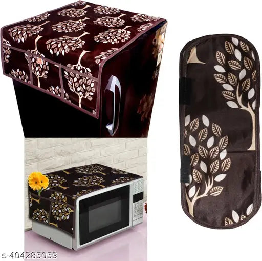 Crosmo 1 Pc Microwave/Oven Top Cover + 1 Pc Fridge/Refrigerator Top Cover + 1 Handle Cover (Color - Brown)