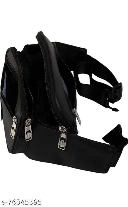 Leather Waist Pack Bag for Money, Belt, Phone, Cards, Document and Books for Men and Women Waist Bag Pouch ( Black )