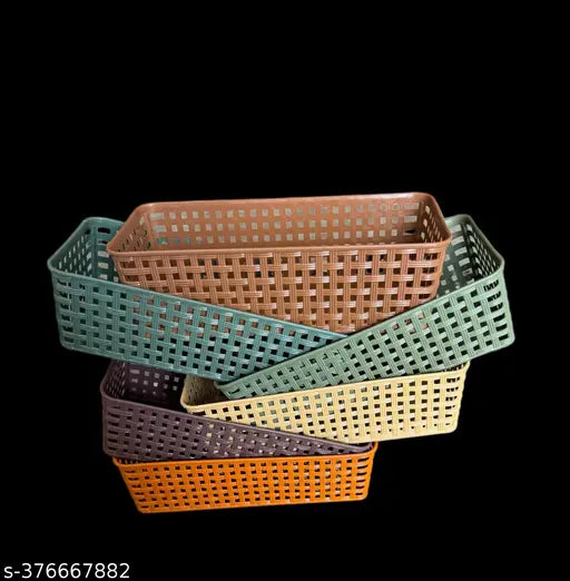 Plastic (pack of 6) Multipurpose Desk Organizer Tray Office Drawer Dividers Storage Bins for Kitchen, Bathroom, Office, Makeup, Bedroom Dresser, Craft Basket Rack Multicolour (23×8×5 cm)