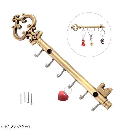 Key Design Wall Key Gold  Holder – 6 Hooks | Premium Golden Metal Key Stand | Wall Mounted Organizer for Home & Office – Pack of 1