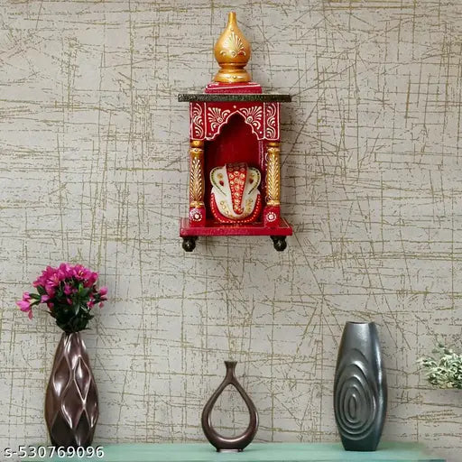 Craft Tree Wooden Handpainted Decorative Mini Mandir in Multicolor