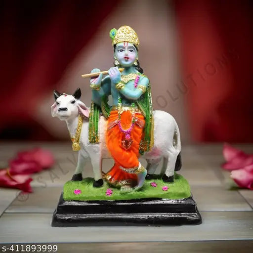 Easy Kart 1 Marble Dust Multicolor Laddu Gopal/Bal Gopal Cow Krishna Statue, (Multicolor)