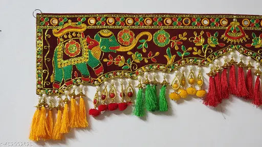 Wall Hanging Toran with Handmade Traditional Multi Zula Bandarwal, Design Patchwork Toran for Pooja, Festival, Wedding and Home Decor, 36 inches Toran