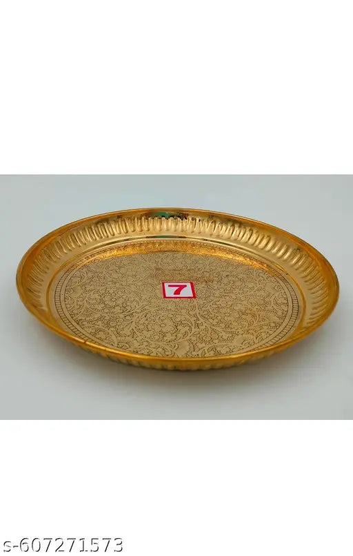 Pure Brass Flower print design pooja plate daimeter-7 inch Pack 1