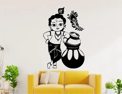 Decor Solution  Bal krishna Black Wall sticker size(59*39)cm Medium