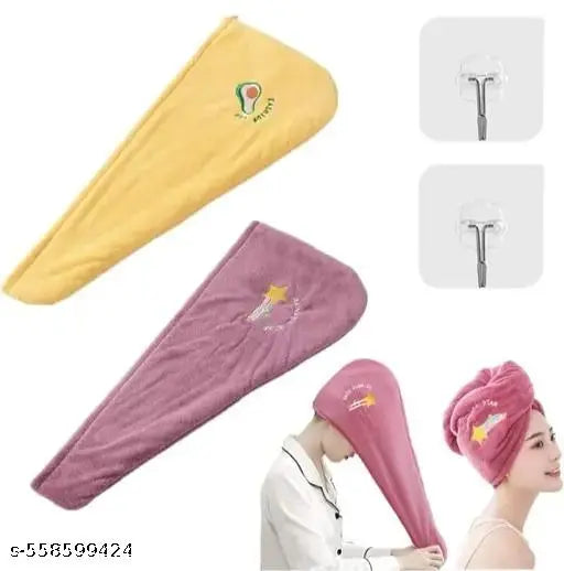 Quick Absorbent Hair Drying Magic Hair Towel Hair Wrapper Dryer Soft Microfiber Turban Head Towel Cap for Women 300 gsm 65*25 cm (Pack of 1)