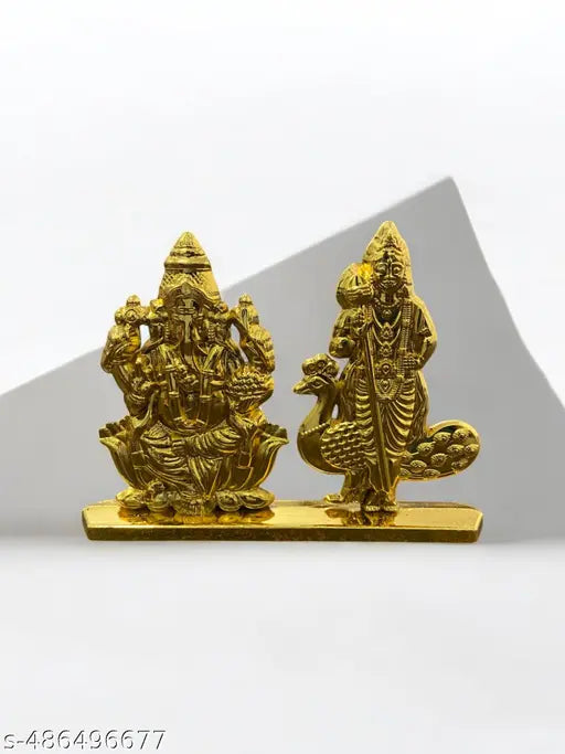 God Murugan with pillaiyar   Golden metal idol for pooja room , office table , car dashboard etc