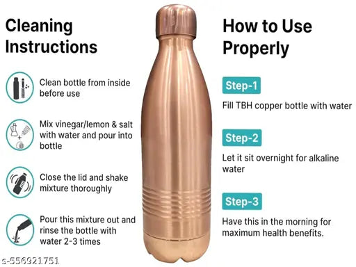 Trade Vibe Goods Designer Enjoy 100% Pure Copper (500mL) BPA Free, Rust & Leak Proof Copper Bottle, for Office, Yoga, Home, Gym, Travel,  Ayurveda Inspired Copper Bottle (Pack 1)