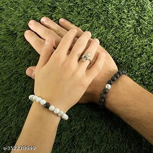 Natural Howlite &  Stone Couple Bracelet for Lovers Pair, Beads Relationship, Combo Bracelet for Women & Men unisex