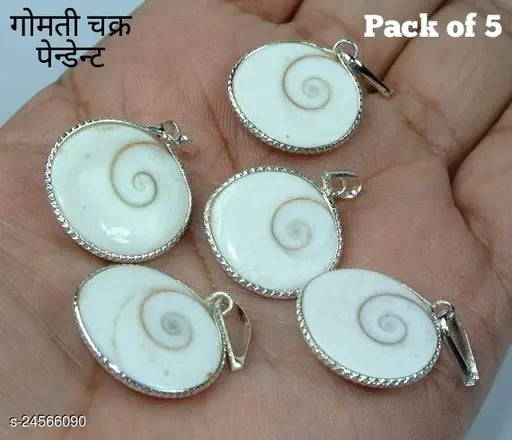 Latest Pooja Samagri Gomti/Gomati Chakra Pendant with Chain | Unisex Natural Healing Crystal Necklace | Sacred Symbol of Protection, Prosperity, and Spiritual Connection PACK OF 5