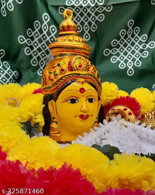Shivoo Fashion 7inch Metal Varamahalakshmi Face Idol with Jewels (Yellow)