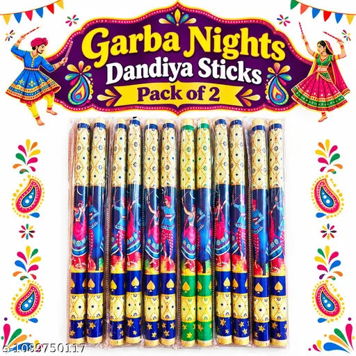 Premium Wooden Dandiya Sticks for Navratri – Pack of 2