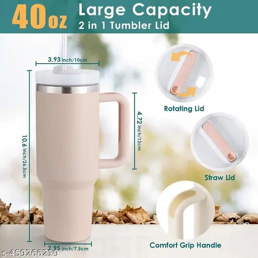 1200 ML Tumbler with Handle, Stanle Cup with Straw, Travel Coffee Mug, Stanley Copper Stainless Steel Thermos Cups, Travel Cup for Hot/Cold Drinks Leak Proof Vacuum Insulated